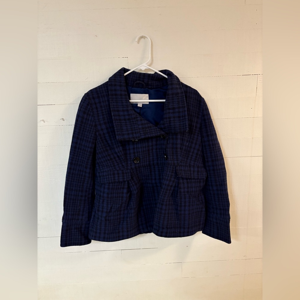 Old Navy Wool Blend Plaid Peacoat Jacket Navy Black Size Large